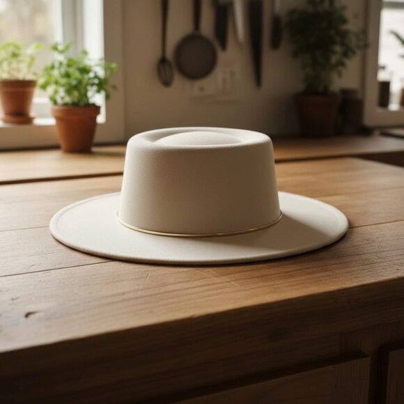 Beige Felt Wide Brim Fedora Hat Boho Western NWT - Picture 2 of 3